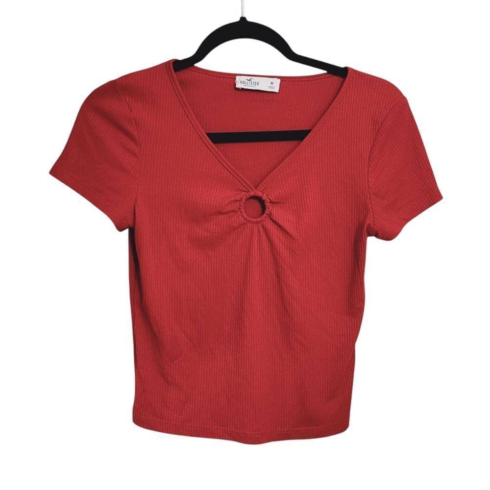 Hollister Y2K Red Ribbed Crop Top V-neck M